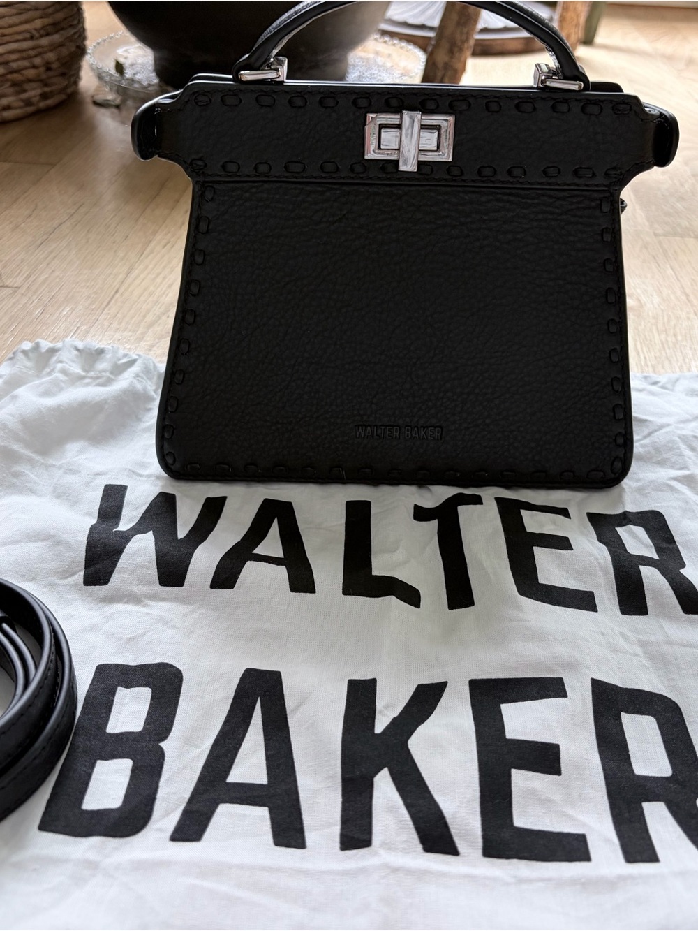 Walter Baker Black Leather Top-Handle Bag